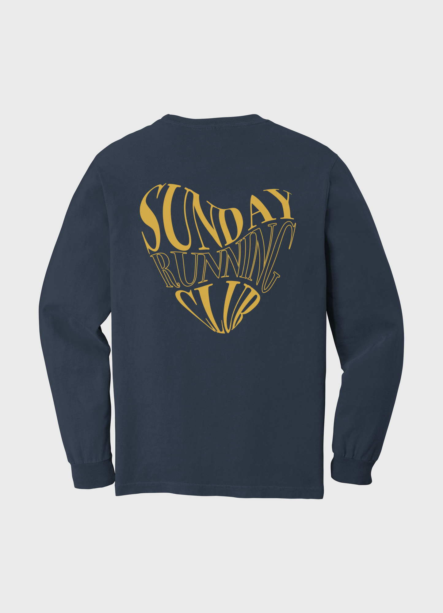 Unisex Midnight long sleeve featuring the phrase Sunday Running Club