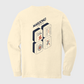 Beige sweatshirt with Mahjong design and text on a light gray background