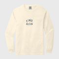 Beige long-sleeve shirt with 'Find Detox' text on a light gray background