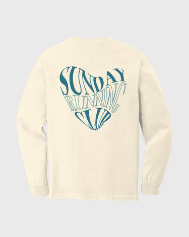 Ivory long-sleeve shirt with 'Sunday Running' design in blue
