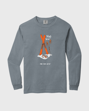 Gray long-sleeve shirt with orange graphic on a white background