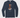 Navy long-sleeve shirt with orange graphic on a light gray background