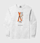 White long-sleeve shirt with graphic design on a white background