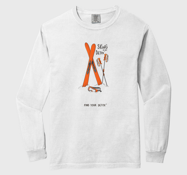 White long-sleeve shirt with graphic design on a white background