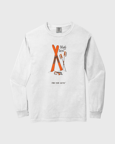 White long-sleeve shirt with graphic design on a white background