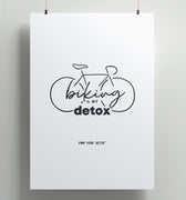 Poster with a bicycle illustration and text on a white background