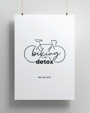 Poster with a bicycle illustration and text on a white background