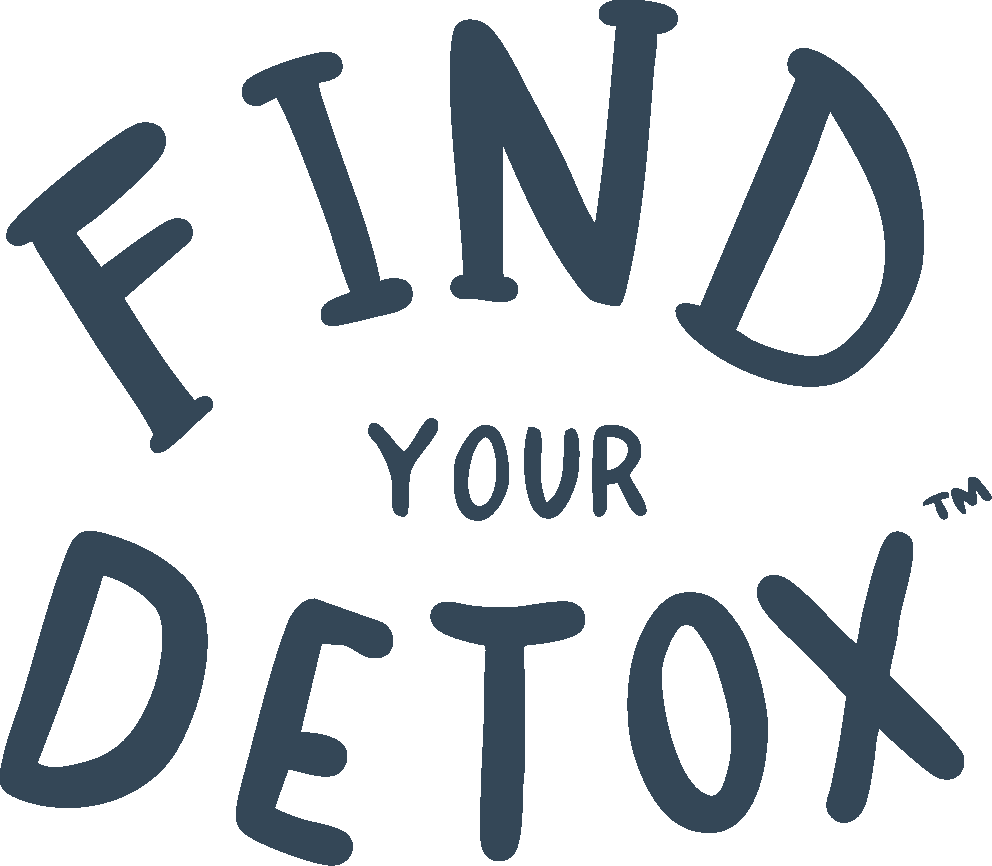 Text 'FIND YOUR DETOX' in blue on a white background