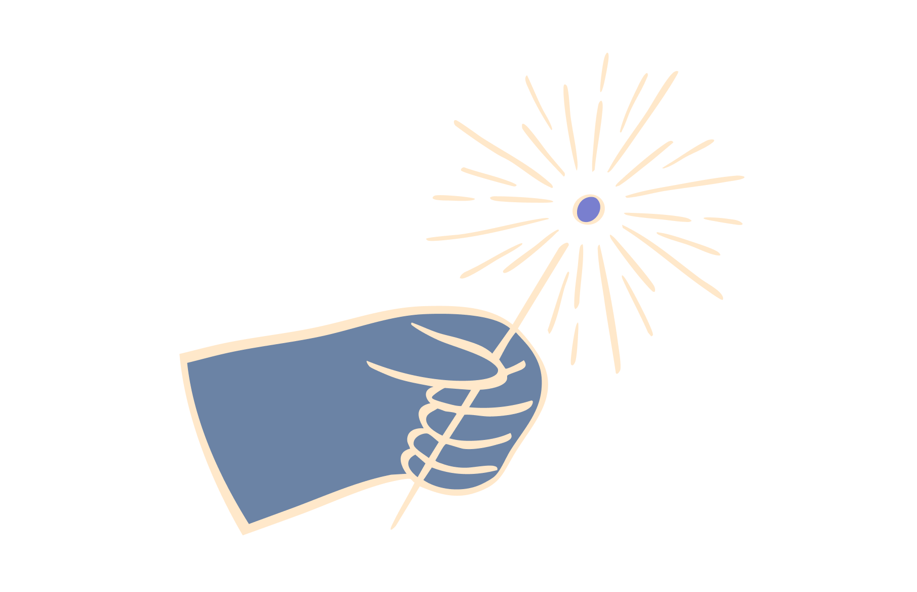 Blue glove with a spark on a white background