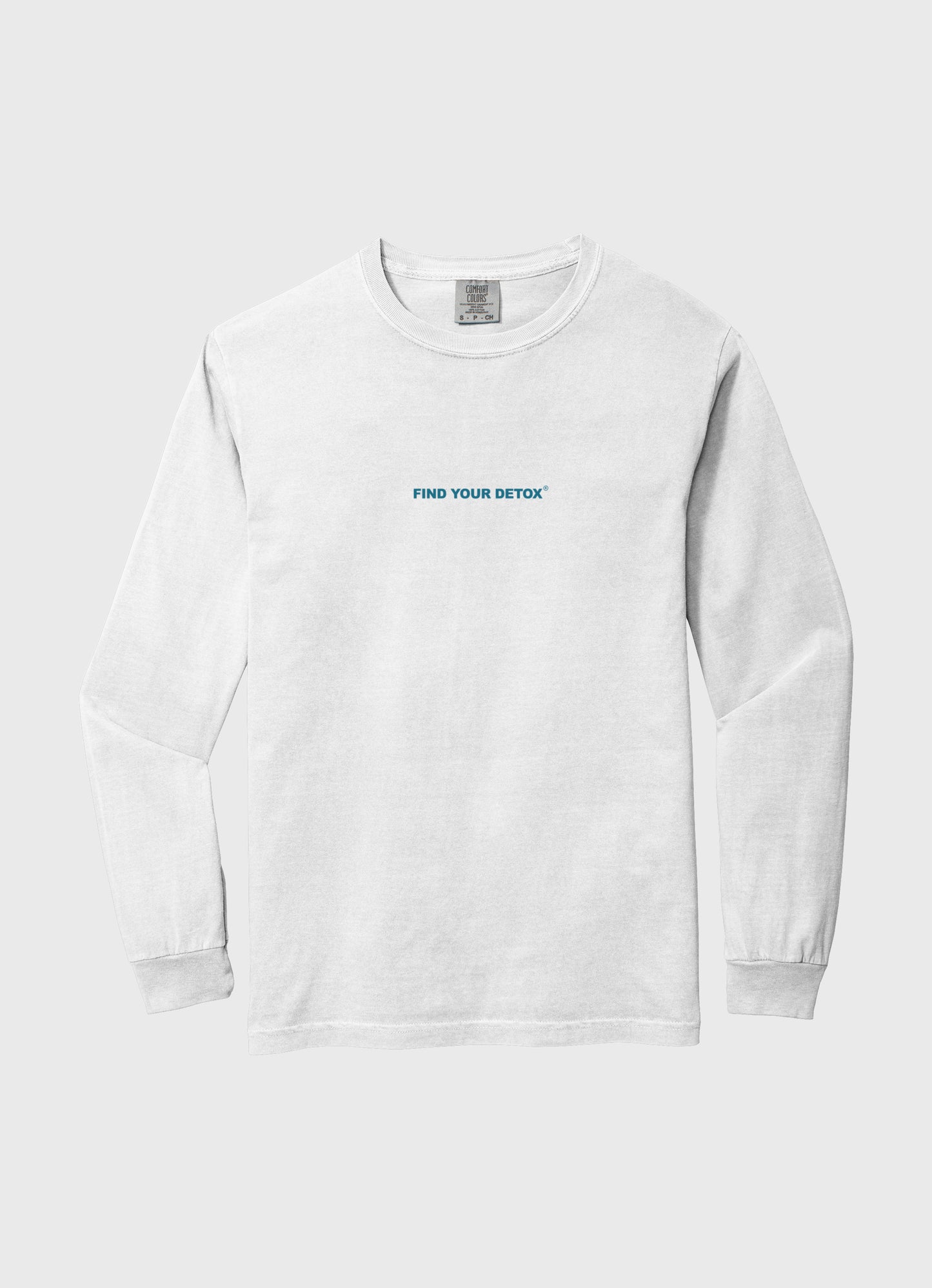 Unisex White long sleeve featuring the phrase Find Your Detox