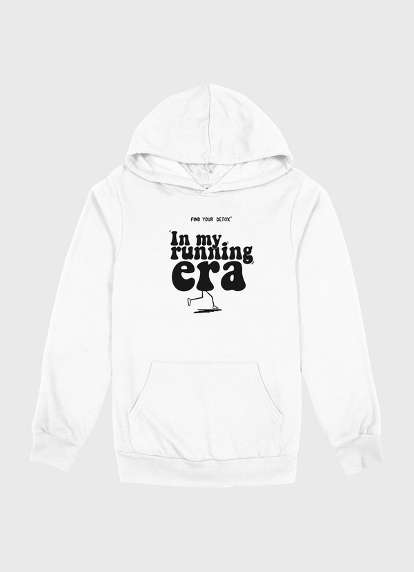 Unisex White Hoodie featuring the phrase In My Running Era