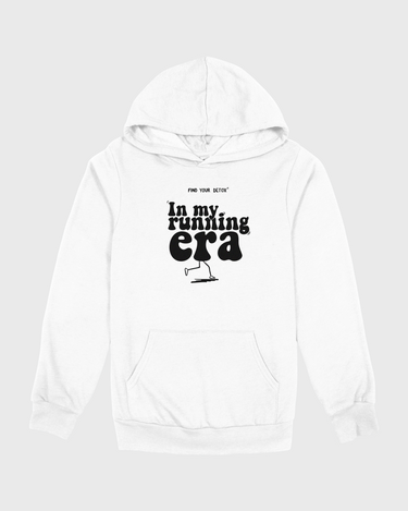 Unisex White Hoodie featuring the phrase In My Running Era