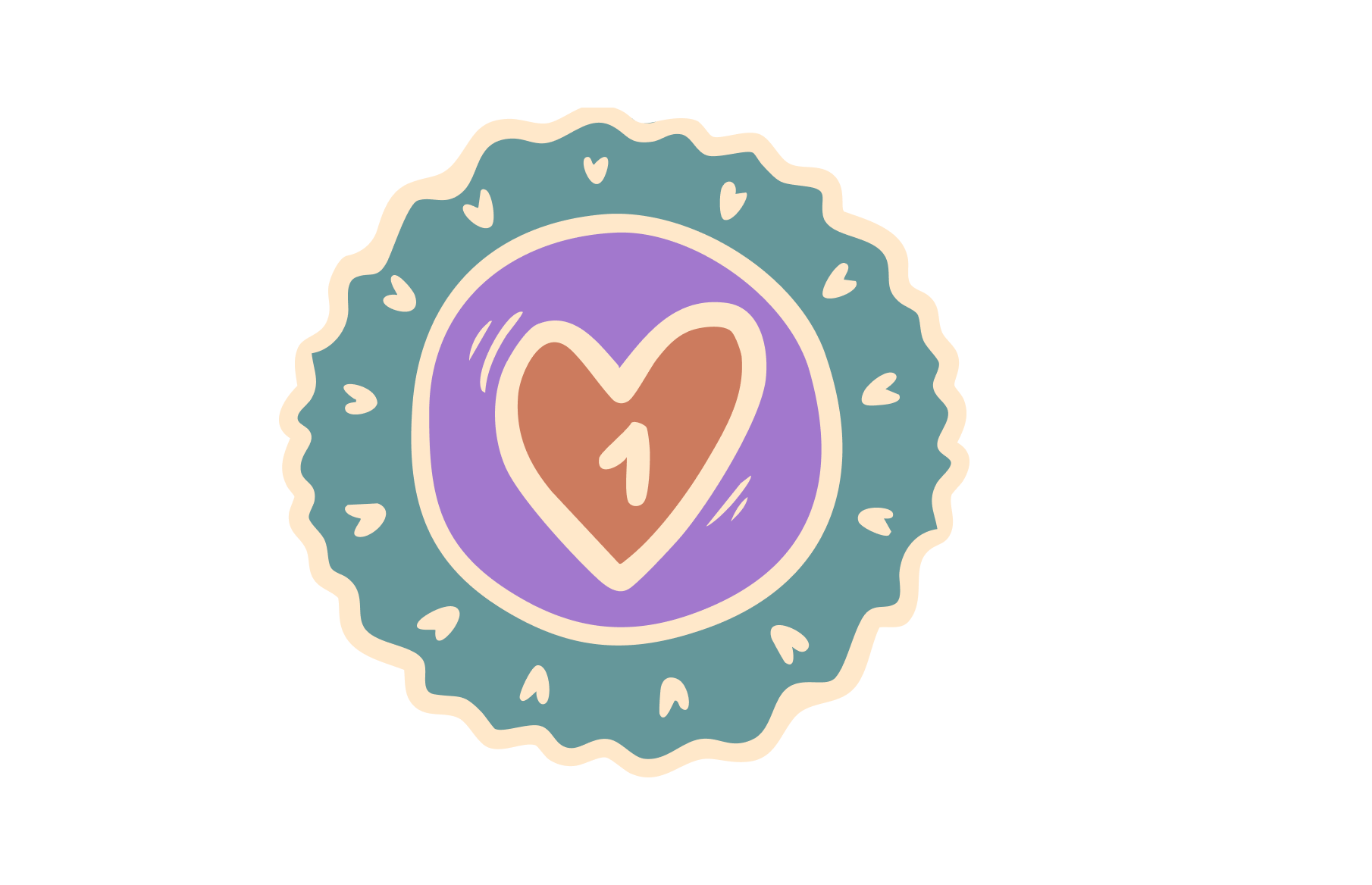 Heart-shaped number '1' inside a decorative teal border on a white background