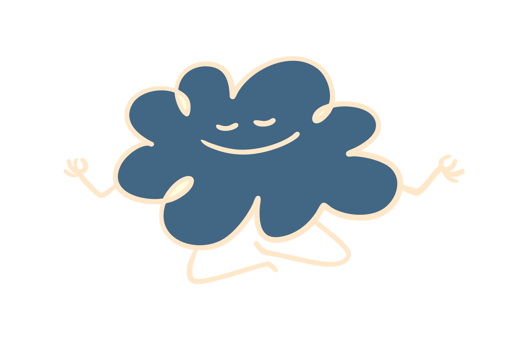 Blue cloud-like character with a smiling face on a white background