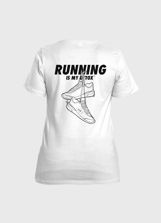 Unisex White T-shirt featuring the phrase Running Is My Detox