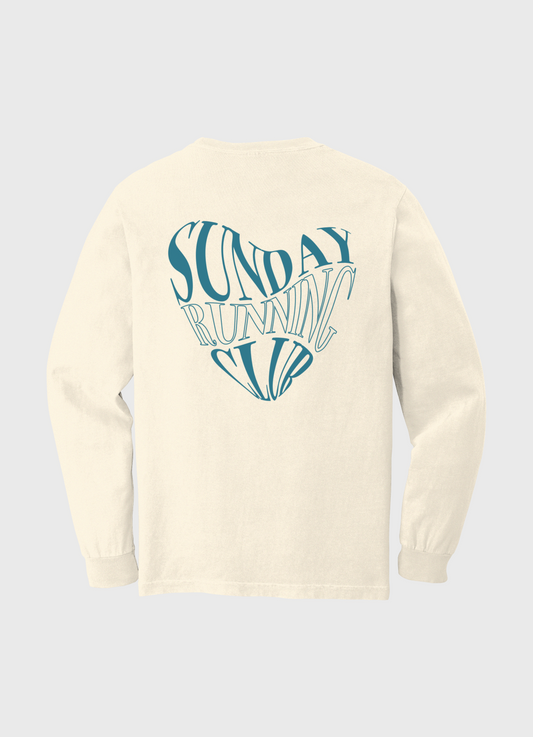 Unisex Sandstone long sleeve featuring the phrase Sunday Running Club