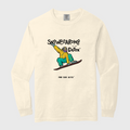 ivory shirt with picture of snowboarder with black text
